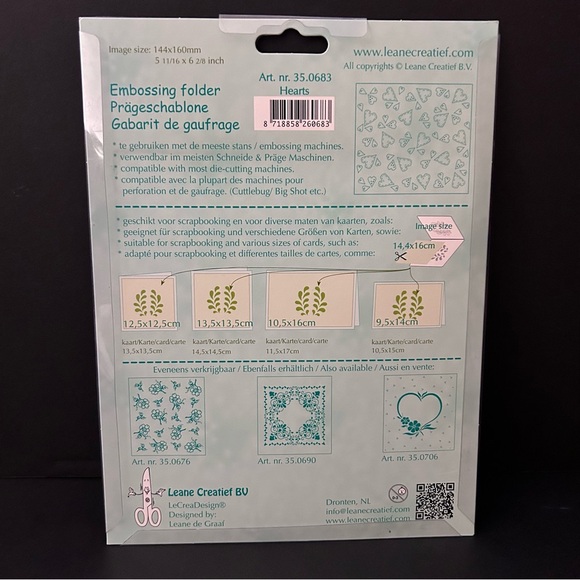 Leane Creatif 6” x 6” embossing folder - HEARTS - Picture 3 of 4